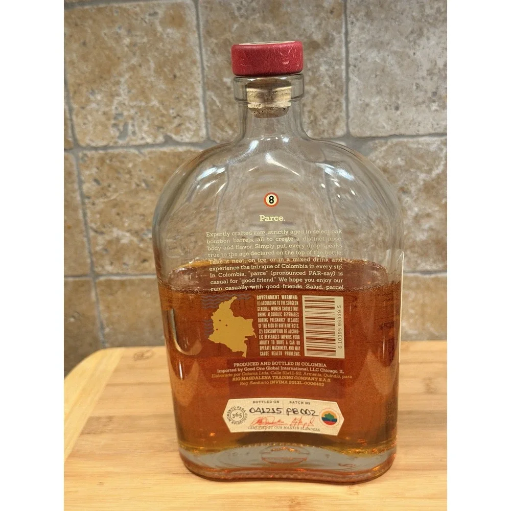 Resin Filled Faux Rum Bottle Parce 8 Year Colombia Luxe Bar Decor Display *